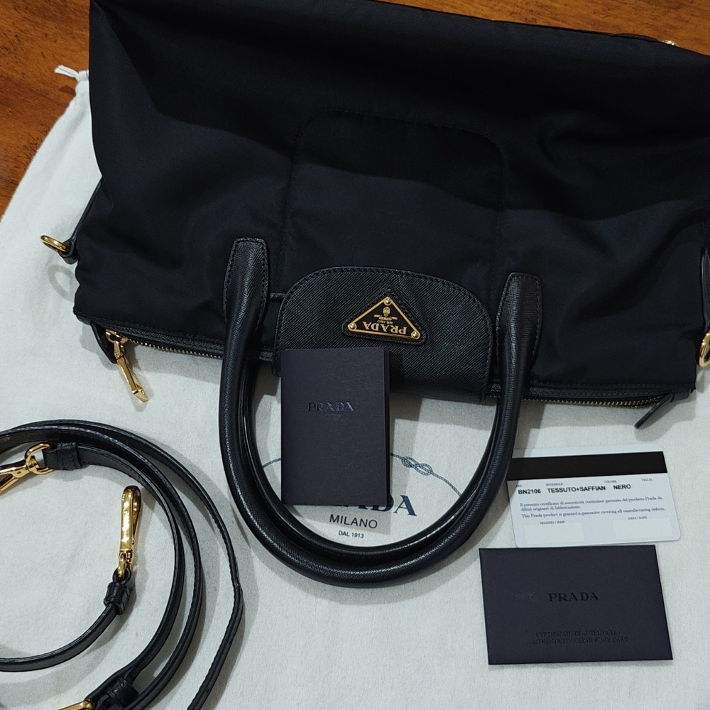 Prada Black Nylon And Leather Satchel Bag - Picture 14 of 17